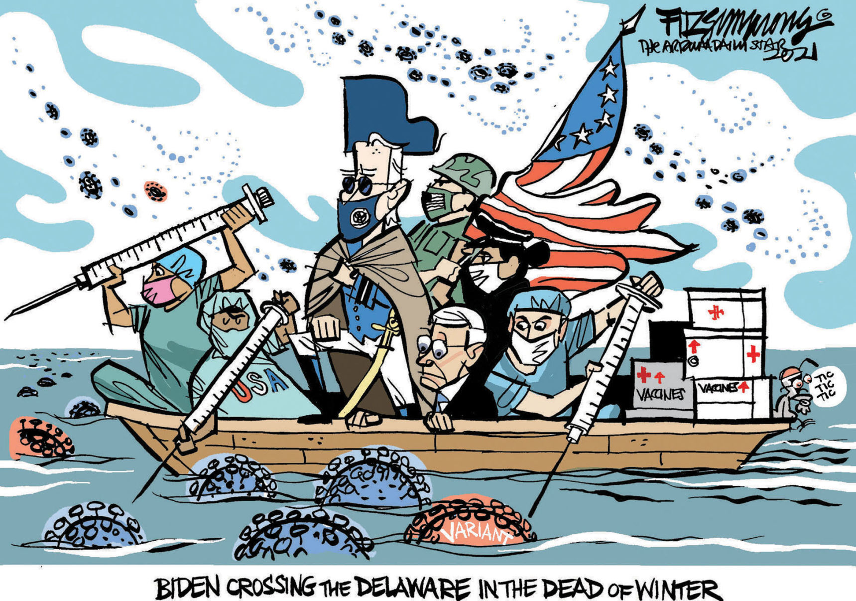 Daily Fitz Cartoon: Delaware Man Crossing River